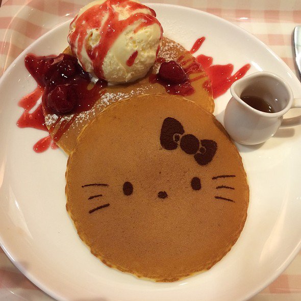 Strawberry Pancakes Cafe De Miki With Hello Kitty On Eaten