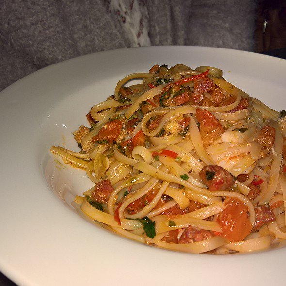 King Prawn, Crab And Chorizo Linguine The Old Cottage on Eaten